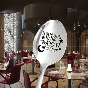 Stainless Steel Spoon with I Love You to the Moon and Back Engraving, Fun Coffee Spoon, Ice Cream Spoon, Dessert Spoon, Gift for Valentine's Day