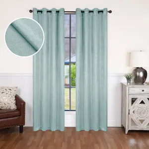 Mid-Century Waves Room Darkening Blackout Curtain Panel, Set 2Pk 52"x96", Teal - Blue Nile Mills
