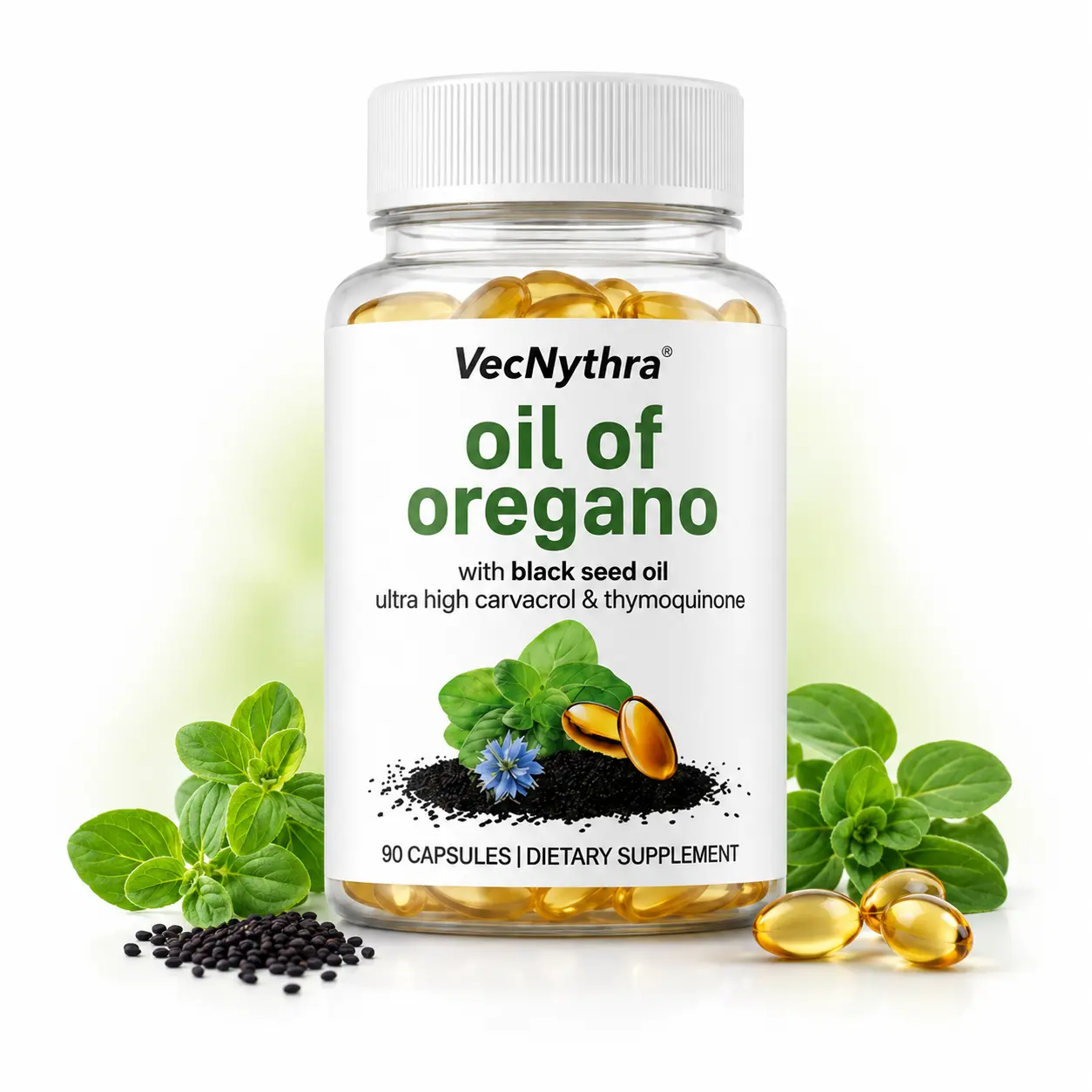Oil of Oregano with Black Seed Oil Softgels, 20:1 Oregano Oil Extract, Equivalent to 6,000mg Oregano Oil per Serving, 165mg Naturally Occurring Carvacrol, 200mg Black Seed Oil, 90 Softgels
