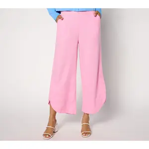 QVC Women's Petite Linen-Blend Wide-Leg Crop Pants
