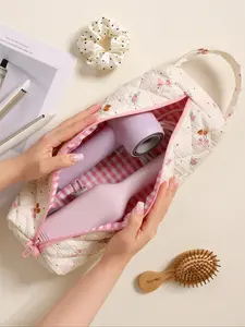 Valentine's Day gift --Floral Bow Quilted Curling Iron Storage Bag, Dryer Bag, Cherry Cartoon Grid Leopard Pattern, Dustproof Large Capacity Hair Tool Organizer