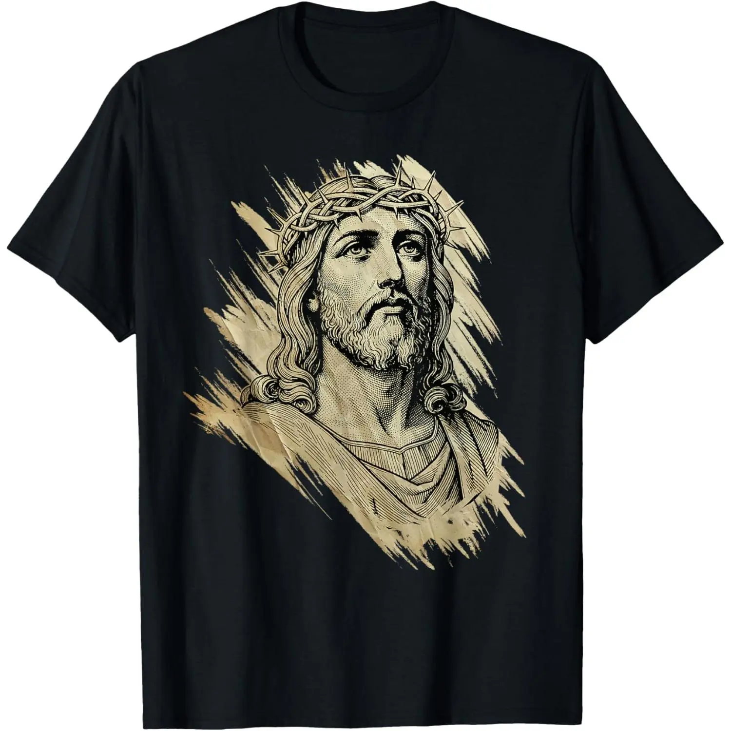 Women's 100% Cotton Graphic T-Shirt - Vintage Washed Distressed Faith-Based Fashion Top, Regular Sleeves, Jesus Face Art, for Everyday & Holiday Wear