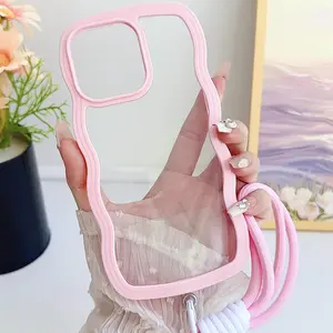Wave Pattern Phone Case with Phone Lanyard, 1 Set Anti-fall Phone Protective Cover, Phone Accessory Compatible with iPhone