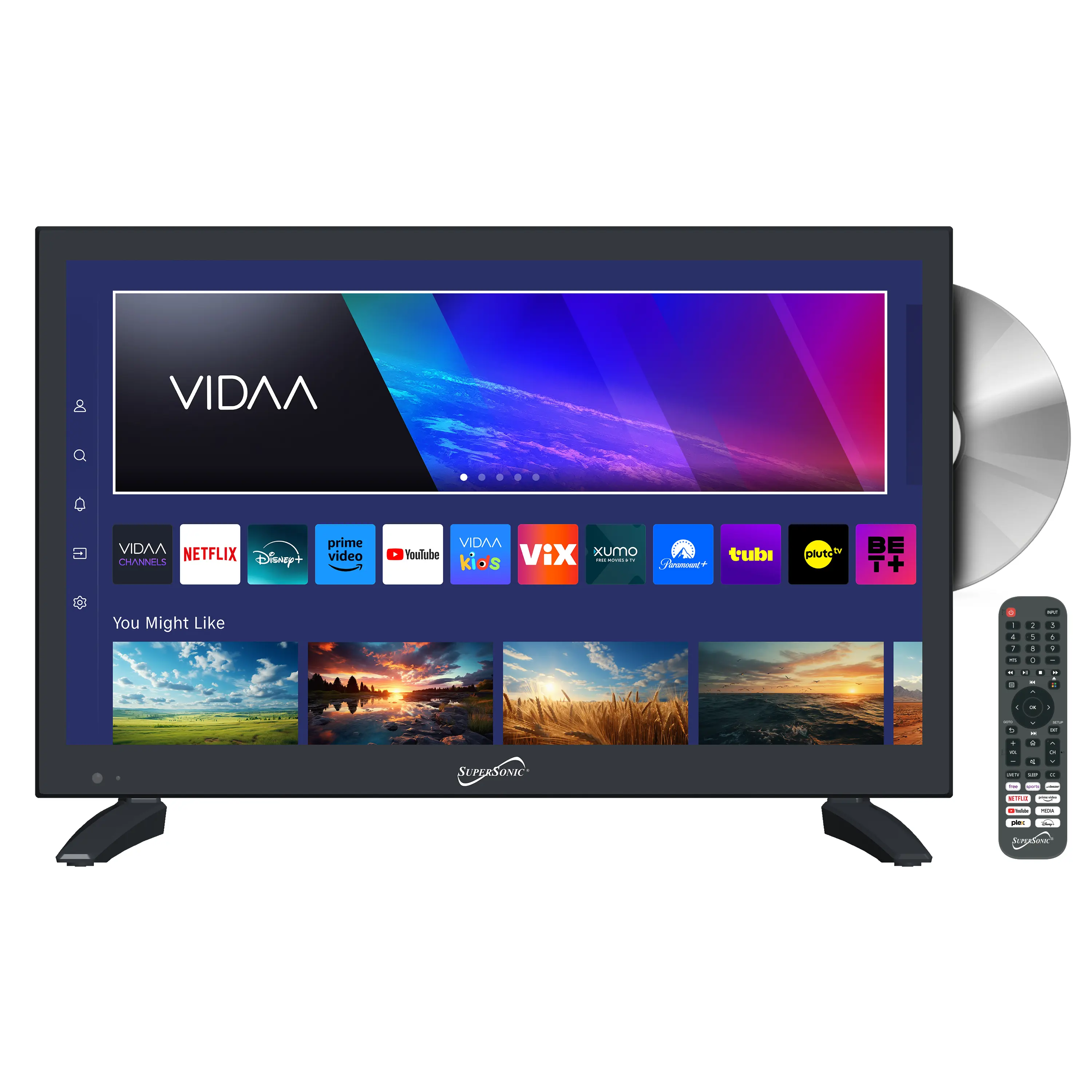 Supersonic SC-1926SDVD 19-inch AC/DC LED Smart TV - Built-in DVD Player, Powered by VIDAA, LED Remote, Flat Screen, HDMI TV Output, USB, WiFi Enabled