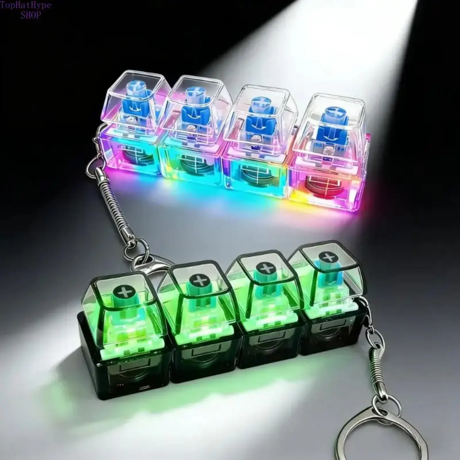 LED Light Up Mechanical Keyboard Fidget Clicker Keychain, Clear Sensory Finger Toy for ADHD Anxiety Autism, Portable Stress Relief Desk Toy for Home Office Travel, Addictive Calming Fidget for Focus, Fun Gift Idea for Teens Adults & Friends