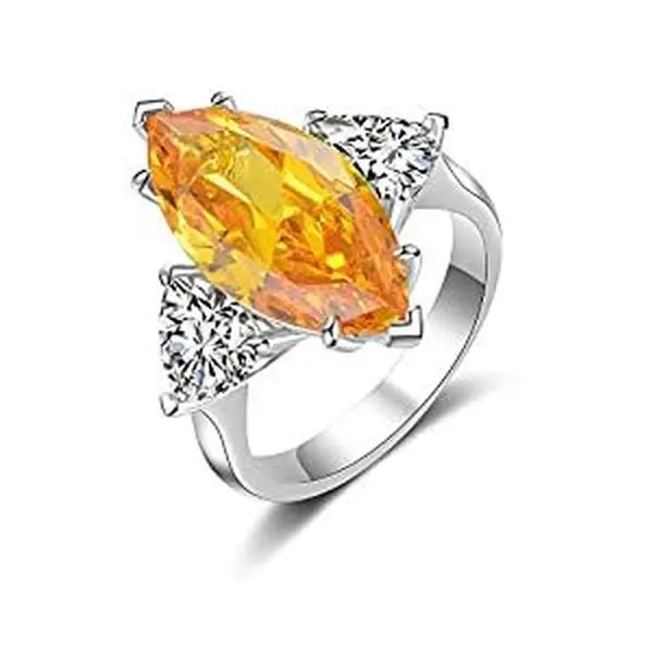 Mytys Yellow Triangle Side Stone Engagement Ring for Women, Sparkling Statement Cocktail Jewelry, Trending Accessory