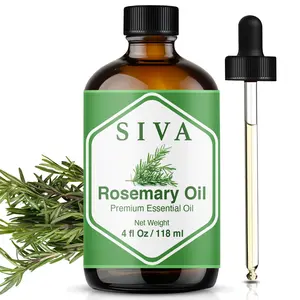 Siva Rosemary Essential Oil - 4 Fl Oz – Natural Rosemary Oil - for Diffuser, Face, Skin Care, Aromatherapy, Hair Care, Scalp and Body Massage - with Dropper