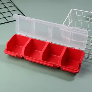 Four-Compartment Screw Parts Box Storage Container, Electronic Hardware Accessories Small Plastic Elements Slanted Mouth with Lid, Toolbox Storage Box