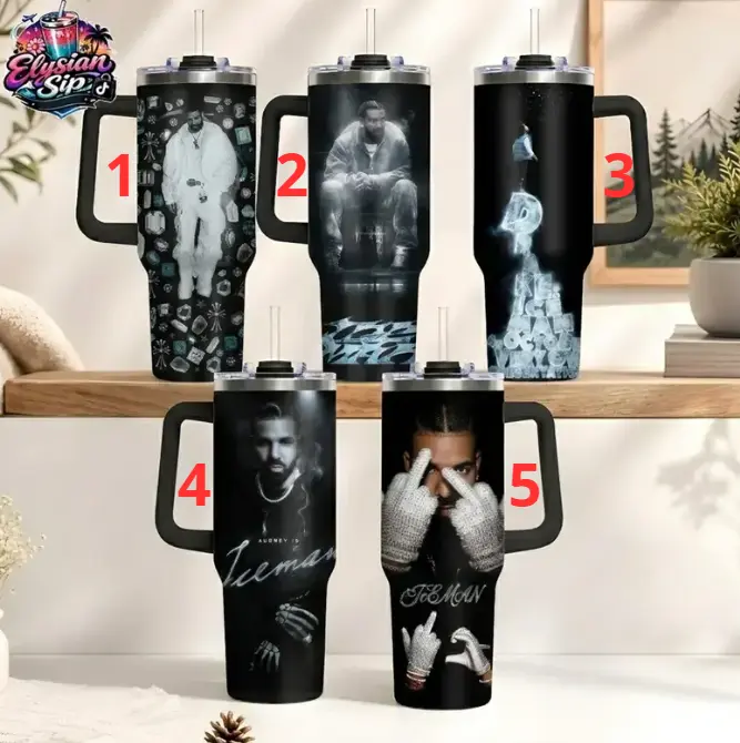 [Hip Hop Music Fan Style] Drake Inspired 40oz Tumbler with Handle, ICEMAN Album Theme Stainless Steel Insulated Travel Mug, Leakproof Drinkware Cup Gift for Drake Fans & Music Lovers
