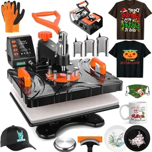 AKEYDIY 8 in 1 Heat Press, 12x15 Inch Heat Press Machine Combo for T-Shirts, 850W Digital Transfer Sublimation T-Shirt Printing Machine, 360° Swing Away Tumbler Heat Press for Bags Mugs Hats Plates Caps Plates (Orange)