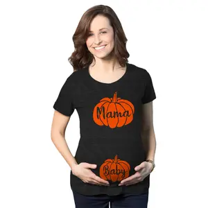 Maternity Mama and Baby Pumpkin T Shirt Cute Family Halloween Pregnancy Tee Funny Graphic Maternity Tee Cute Pregnancy Tees With Plus Sizes Pregnant Halloween Maternity Wear Funny Mother's Day Short Sleeve Black