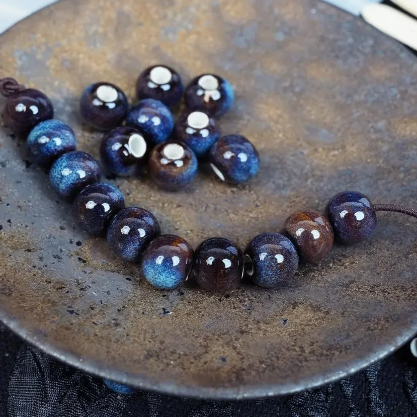 LUMAWU Handmade DIY Porcelain Beads | Gem Blue Leopard Tone & Exquisite Flower Glaze Craft (8mm, 10 pcs)