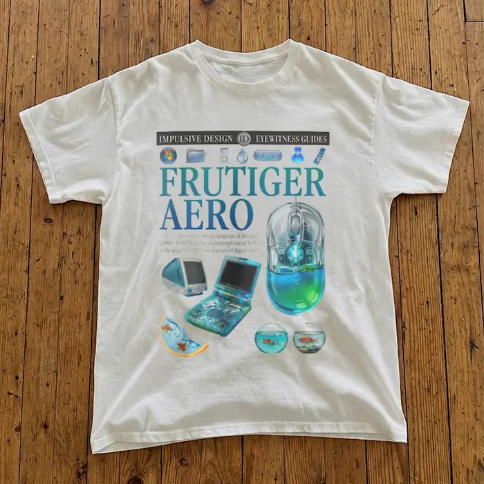 [ On Sale 55% ] Frutiger Aero T-Shirt | Y2K Aesthetic Tee | Glossy Skeuomorphism Graphic Shirt | Cybercore Web 2.0 | Retro Tech Infographic | Aqua Optimism