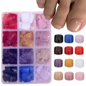 12 colors, 360 pieces, short square toenails, false toenails, solid color design, fake nail tips, summer glossy acrylic nails, pure nail art sticks for women and girls, Stylish acrylic nails