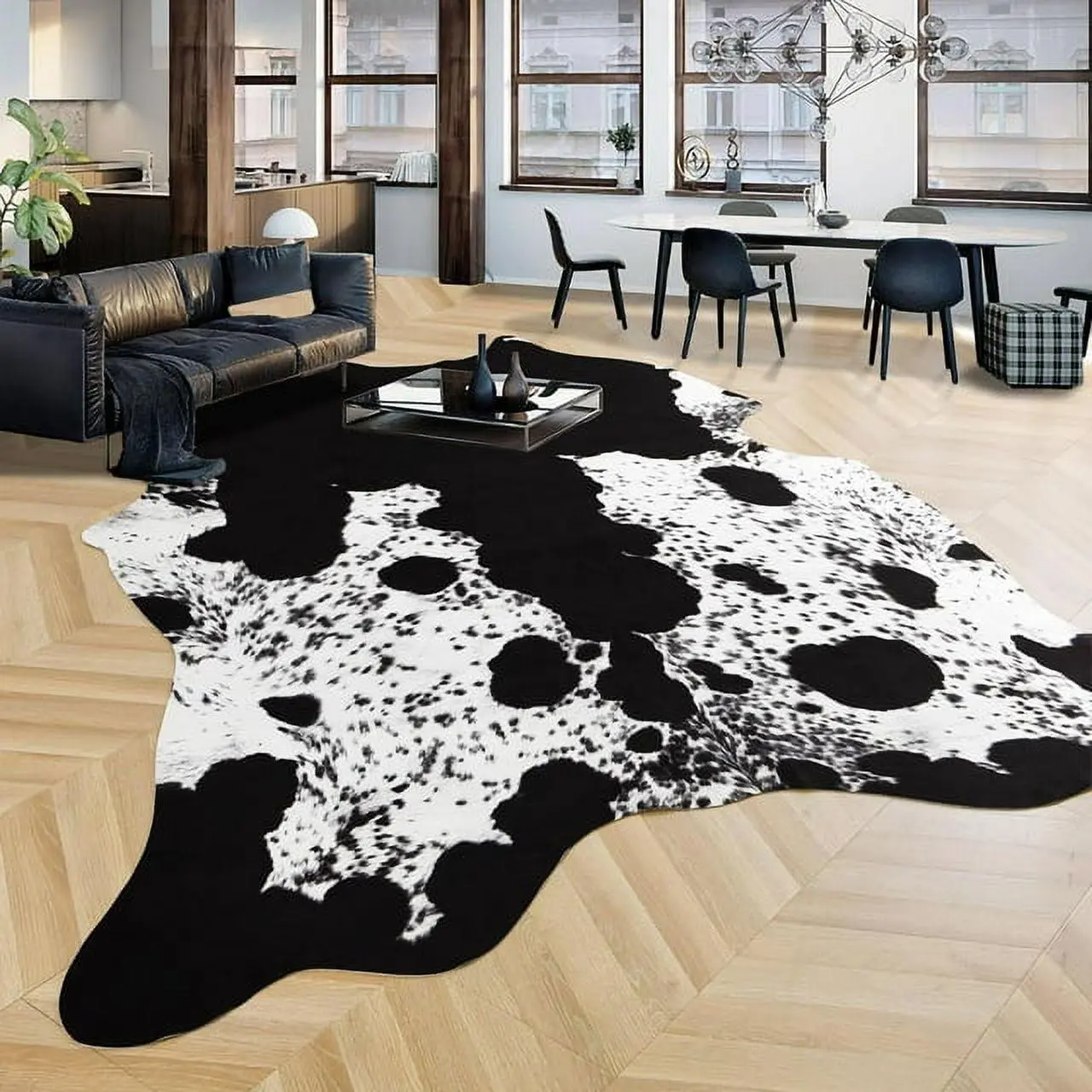 junovo Faux Cowhide Rug, Large Premium Washable Luxury Animal Print Rug for Living Room & Bedroom, Western Home Decor Gift [Black Friday & Cyber Monday], Living Room Decor, Furniture Living Room