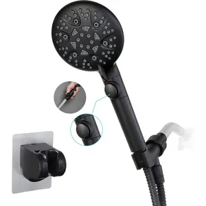 High  8-mode Handheld Shower  with On Off  and Long Hose & Bracket PLUS Extra Adhesive Holder for Lower Mount,Built-in Power Wash to Clean Tub,Tile & Pets,Black