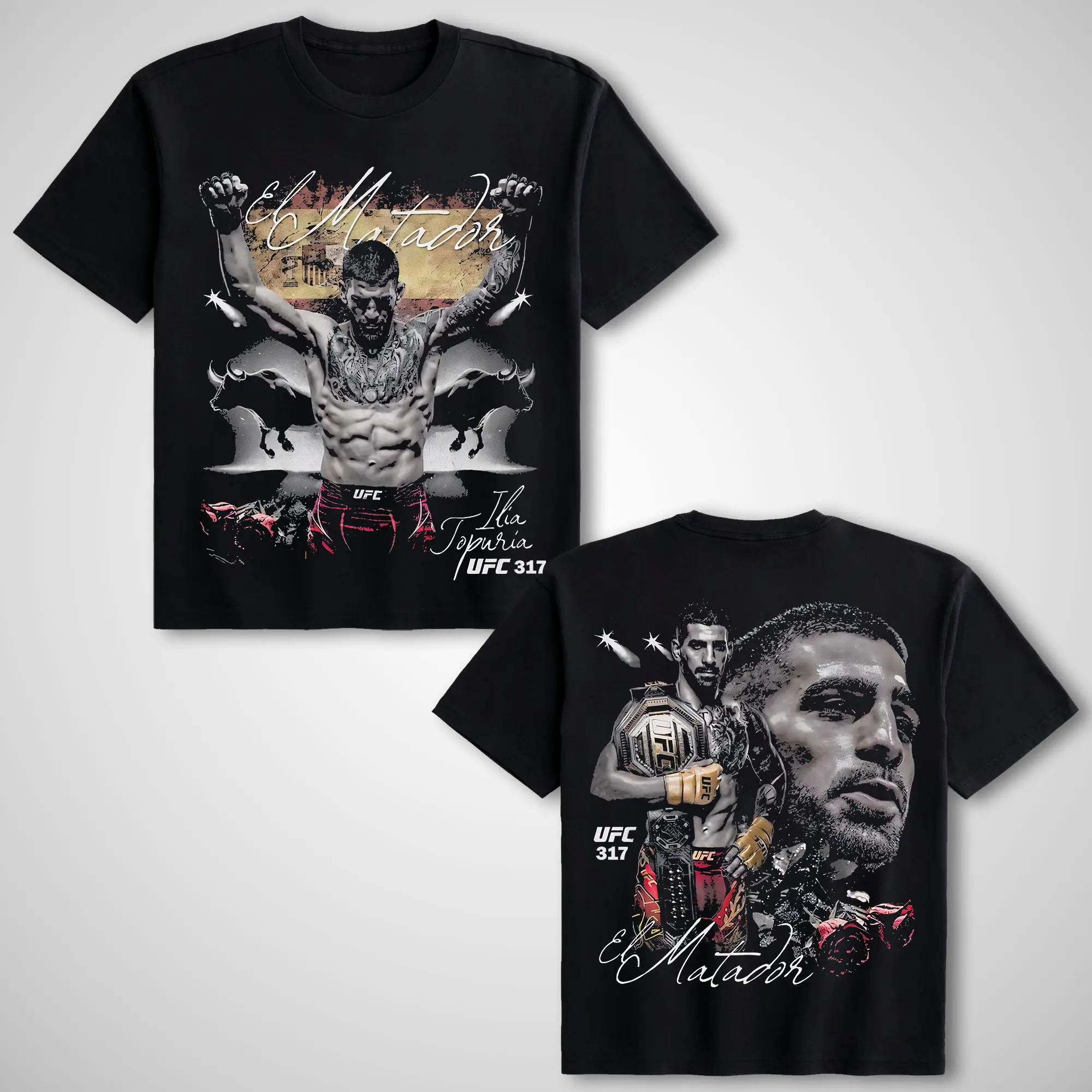 UFC Ilia Topuria Champion Graphic T-Shirt, Unisex Round Neck Soft 100% Cotton Casual MMA Streetwear Clothes, Tshirt, Menswear, Men's Graphic Tees, Apparel, Street Wear, Graphic Print