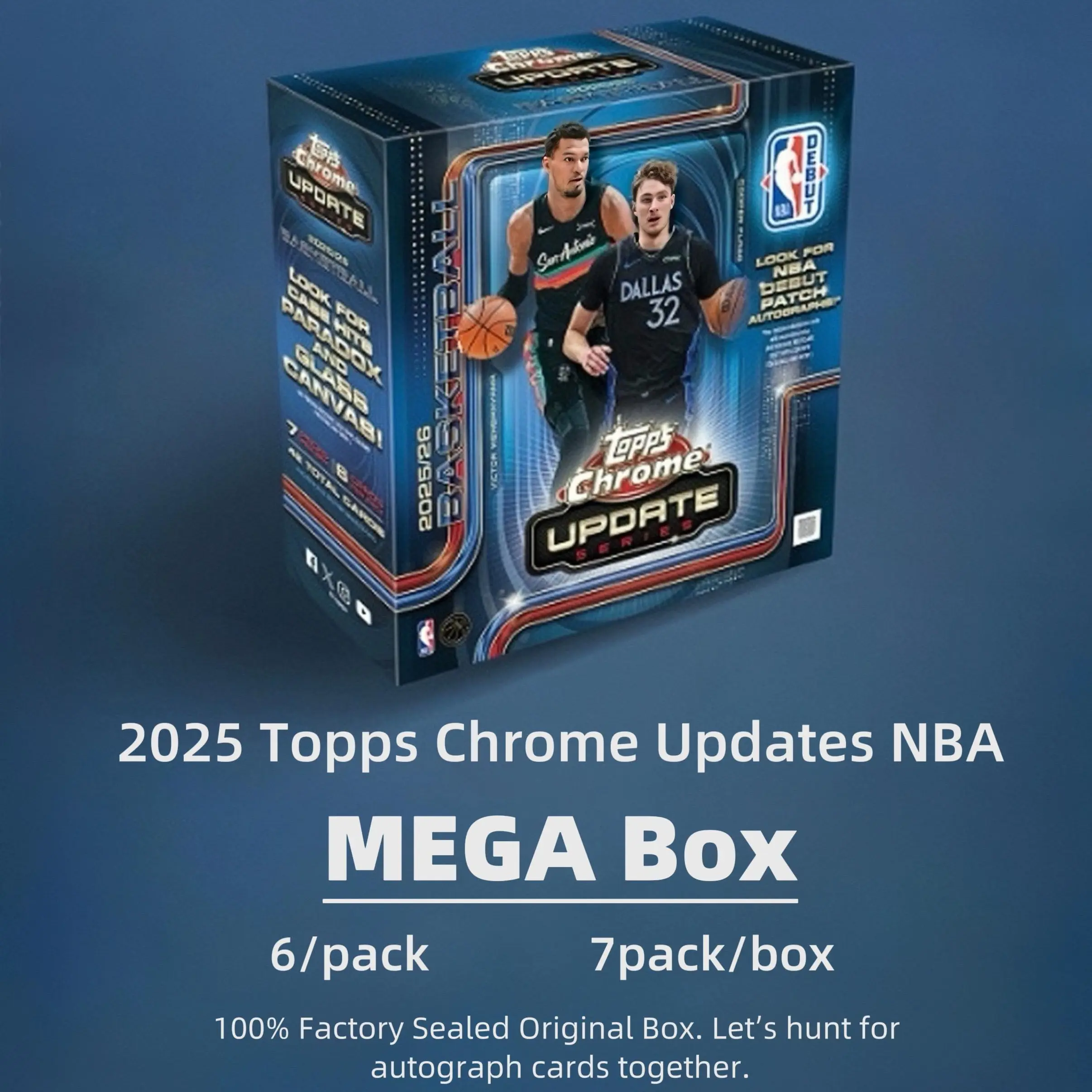 2025 Topps Chrome Update NBA Basketball Mega Box, Factory-Sealed Sports Trading Card Collectible Blind Box with Chrome Finish