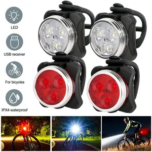 2 Set USB Rechargeable LED Bicycle Headlight Bike Front Rear Lamp Cycling Light