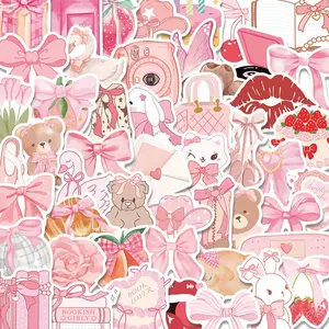 Pink Bowknot Pattern Stickers, 50pcs/set Cute Bowknot Waterproof Self-Adhesive Decorative Stickers, Decor Stickers for Gift Boxes, Greeting Cards, Water Bottles, Laptops, Phones and Cases
