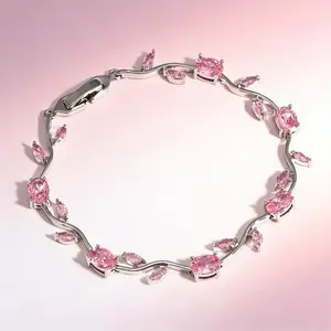 Fashion Synthetic Crystal Bracelet, Leaf and Tulip Design, Flower Design Bracelet, Lightweight Luxury Jewelry, Perfect Gift for Friends and Lovers, Dainty Crystal Bracelet, Sparkling Zircon Bracelet