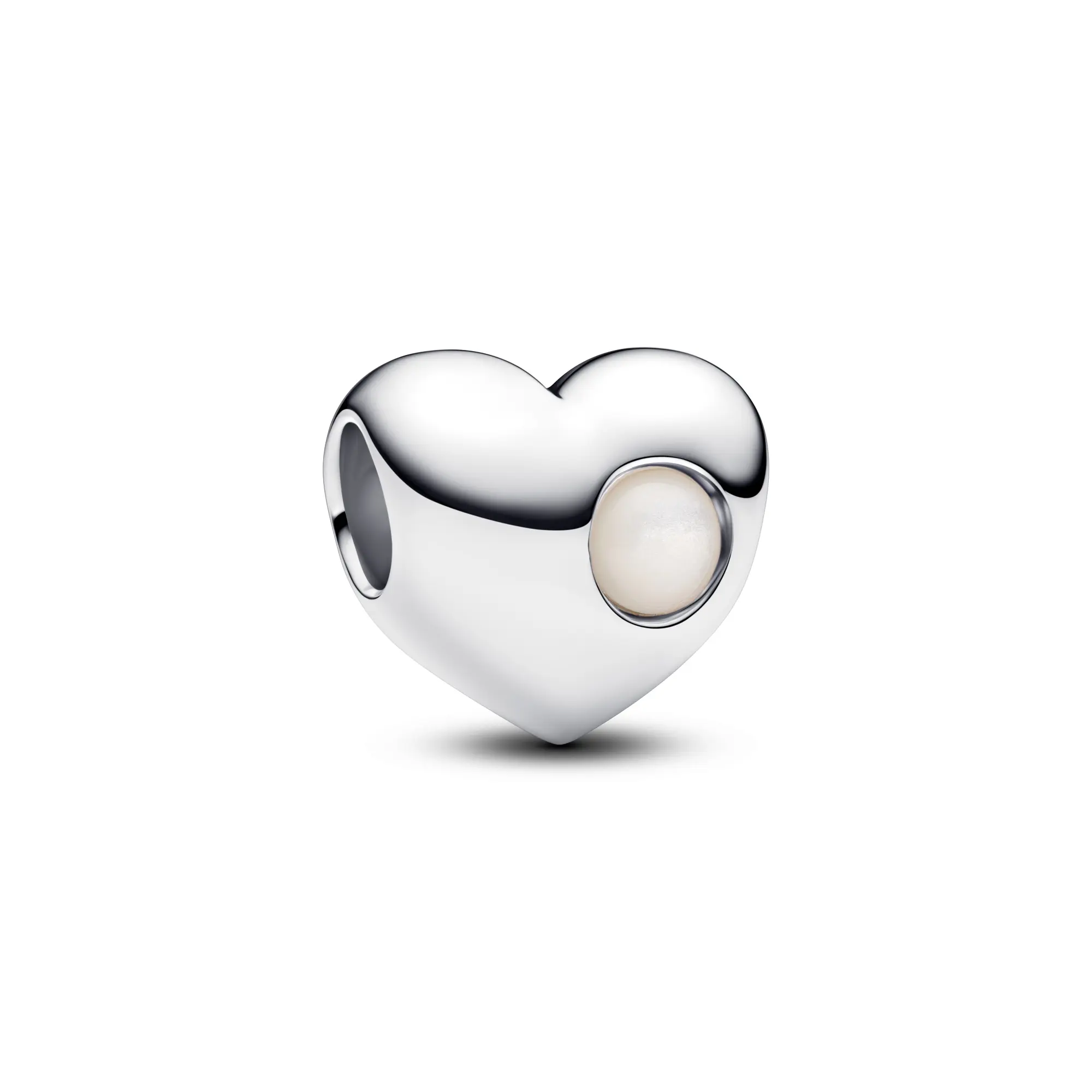 Pandora Engravable White Stone Heart Charm 794161C06, Charms & Pendants, Manmade Pearl, Silver, Loved Ones, Collectibles, Silver Stacking