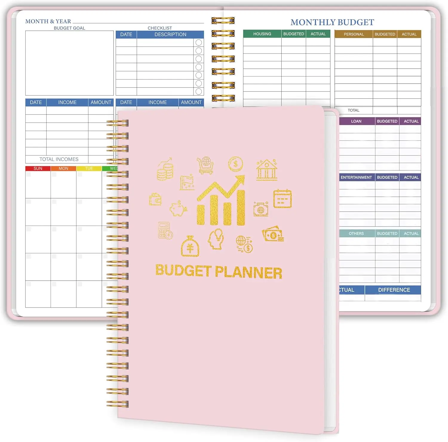 Budget Planner - Monthly Budget Book with Expense Tracker, 5.8" x 8.2" | Undated Financial Planner, Accounting Book to Manage Your Money Effectively, Start Anytime, Pink