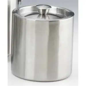 212 MAIN Brushed Finish Metal Ice Bucket - 1.5 Qt Double Wall Insulated, Indoor Use, No Handle Bar Utensils