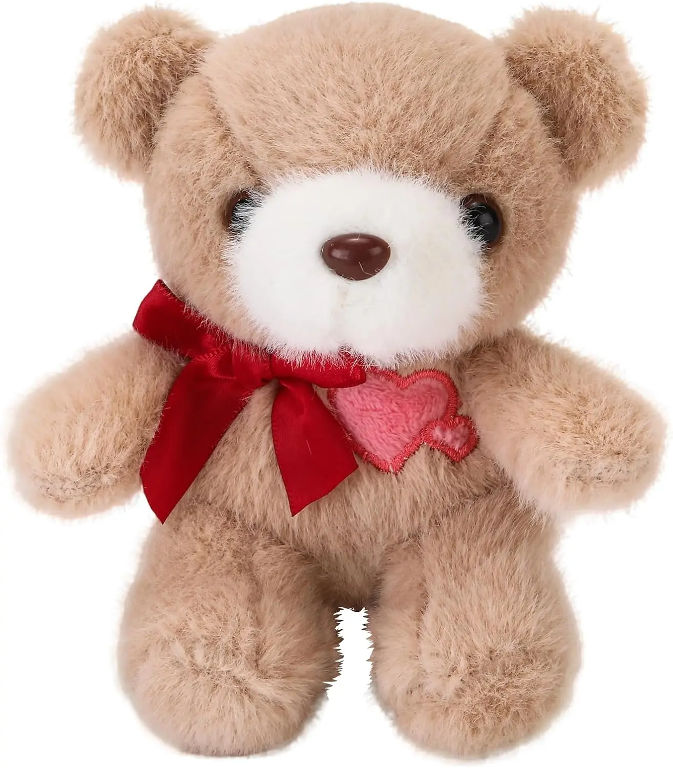 4.7 Inchs Teddy Bear Stuffed Animal with Heart,Bow Tie Embroidered Pink Heart Teddy Bear Plush Toy for Girlfriend, Boyfriend(Khaki)