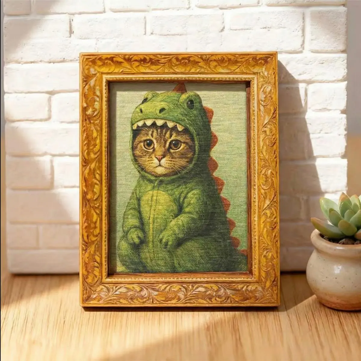 Single Smooth-Painted Quirky Halloween Wooden Funny Dinosaur Cat Magnetic Refrigerator Sticker, Fully Magnetic Back Mini Animal Decor Accessory, Home Kitchen Decor, Fun Gift for Kitty Lovers, Birthday Present