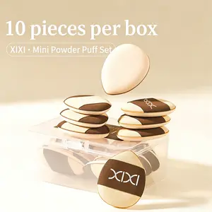 Mini Powder Puffs Set of 10, Small Thumb Puffs, Non-Caking Sponge Puffs, Wet & Dry Use, Makeup Tools for Beginners, Box Pack