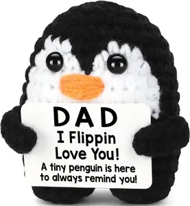 Father day Gift  for Dad from Daughter Son, Handmade Crochet Mini Penguin Birthday Gift for Daddy, Funny Dad Gifts for Birthday Fathers Day Christmas Cute Decor, Cool I Love You Dad‘s Emotional Small Present