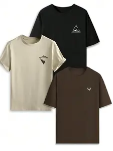 Men's Mountain Print Round Neck Tee, Regular Fit Casual Short Sleeve Crew Neck T-shirt for Summer, Men's Top for Daily Wear, Athletic T Shirt