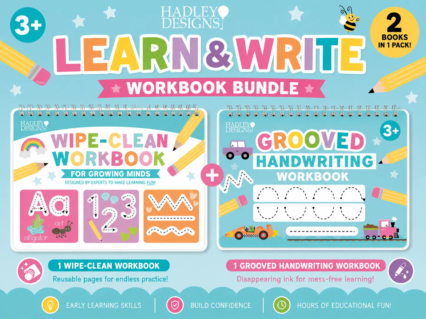 Handwriting Practice Books Kids 3-5 | Reusable Magic Ink Tracing Workbook | Preschool Kindergarten Ready