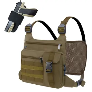 Outdoor Running Chest Bag, Lightweight Outdoor Sports Vest Bag with Adjustable Straps & Water-Resistant, Multi-Pocket EDC Chest Rig for Running Hiking Cycling Travel, Fits Most Phones, Brown outdoorfun