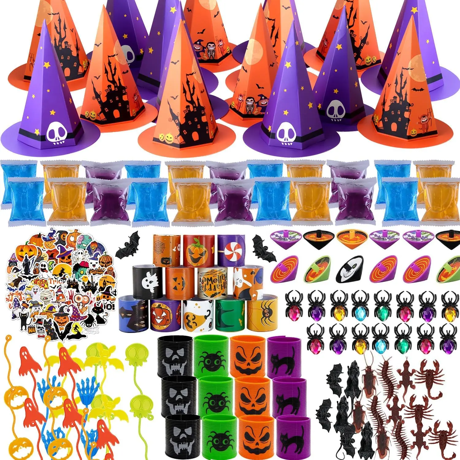 194 PCS Halloween  gift Party Favors For Kids, Witch Hat Shaped  Goodie Bag Stuffers 18 Pack With Fun  Toys Bulk, Non Candy Treats for Kids Classroom Prizes