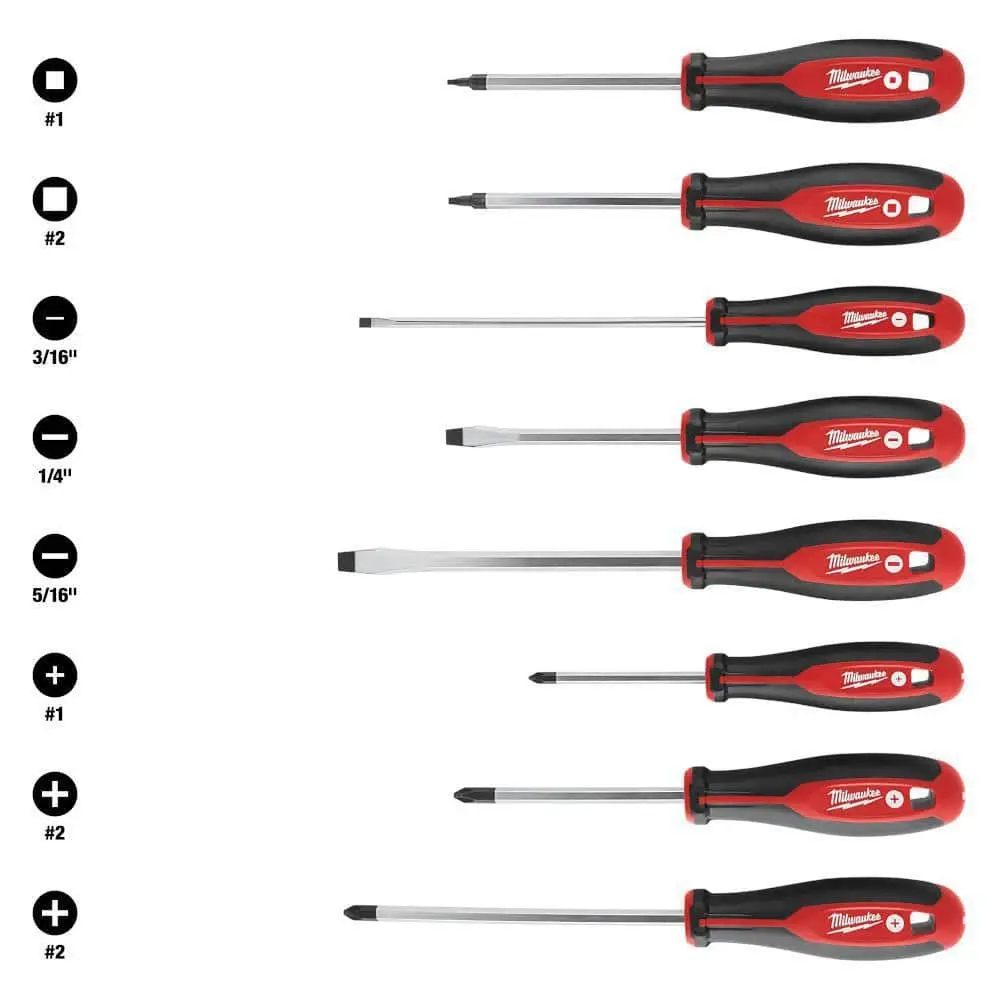 Phillips/Flat Head/Square Hex Drive Screwdriver Set with Tri-Lobe Handle (8-Piece)