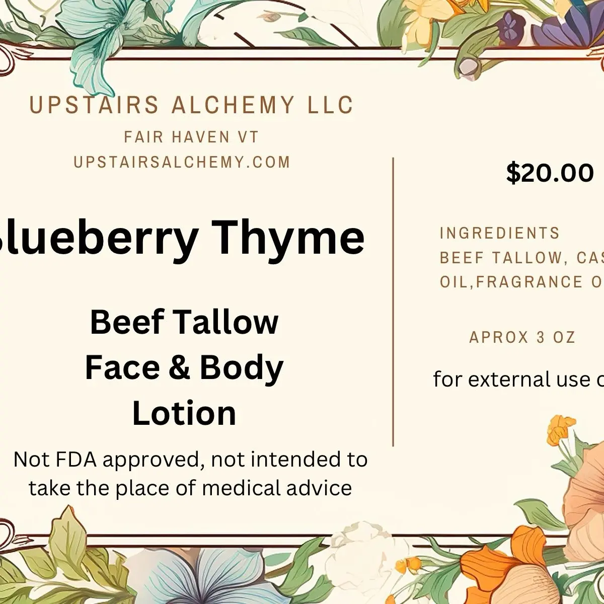 Blueberry Thyme Beef Tallow Face & Body Lotion care product delightful scent mom gift luxury skin