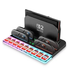 i-Blason Charging Dock Storage Base for Nintendo Switch 2 JoyCon Controllers [9 Game Card Slots] [Ambient Lighting] All-in-one Charging Station Storage Stand Organizer with USB Charging Cable