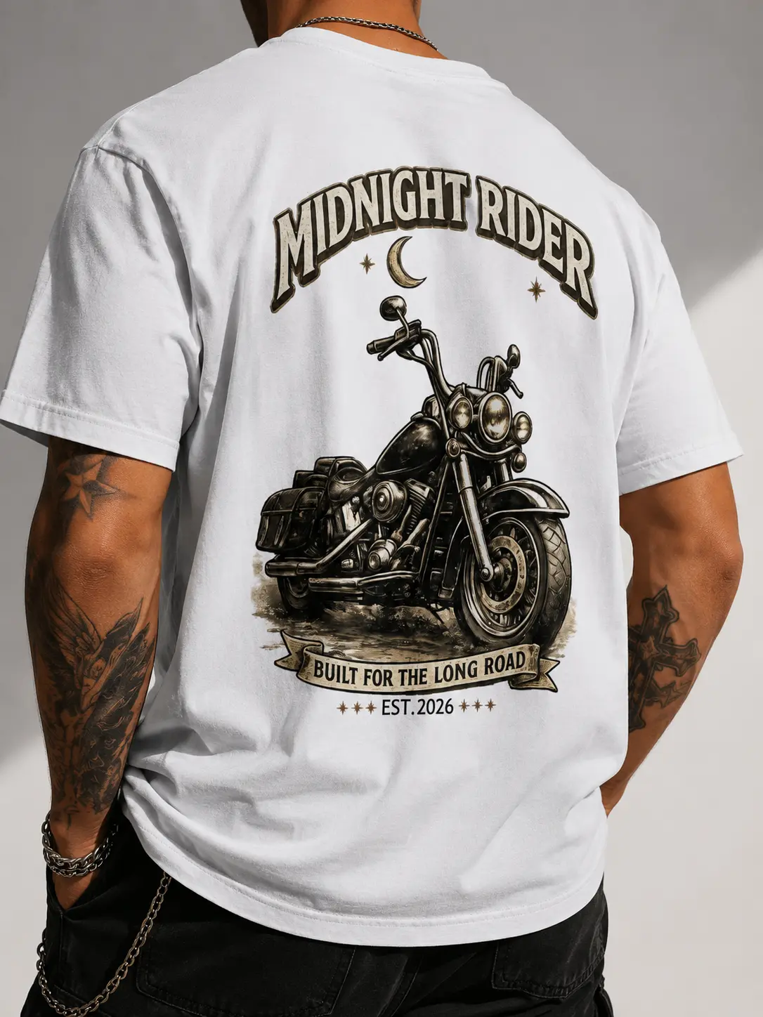 Men's Classic Distressed Vintage Motorcycle Graphic T-Shirt, 180G 100% Cotton Breathable Short-Sleeve Biker Top, Casual Unisex Streetwear Tshirt, Shortsleeve, Menswear, Fabric, Print, Round Neck, Soft, Tee, Relaxed Fit