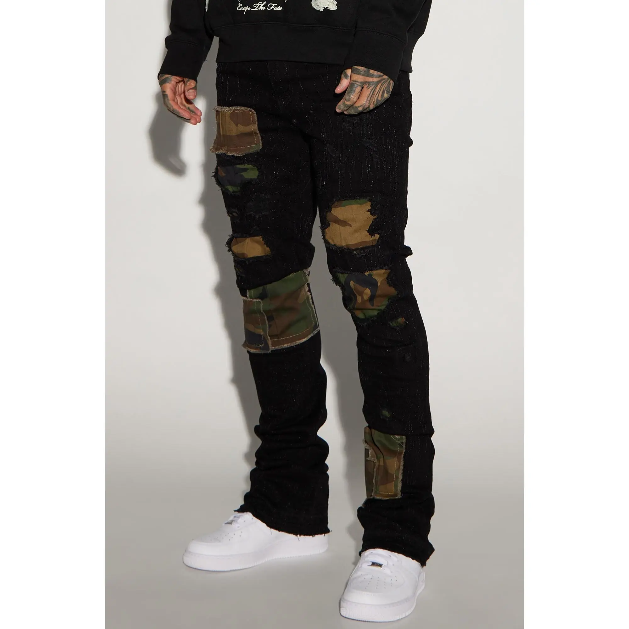 Hint Of Camo Stacked Skinny Flare Jeans - Black Hint Of Camo Stacked Skinny Flare Jeans - Black