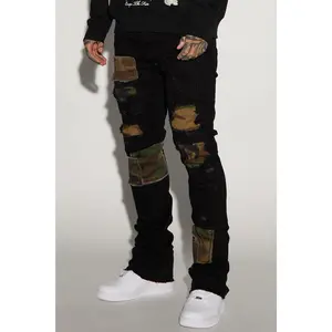 Hint Of Camo Stacked Skinny Flare Jeans - Black
