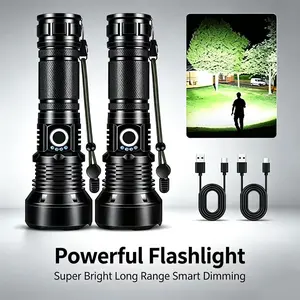 Super Bright USB Rechargeable Flashlight, Features White Emergency Light & Red‑Blue Warning Strobe Lights. IPX Waterproof for Multi‑Scene Use, Great for Camping, Hiking, Fishing, Garden, Road Safety & Garage Lighting, Must‑Have Rechargeable Gear