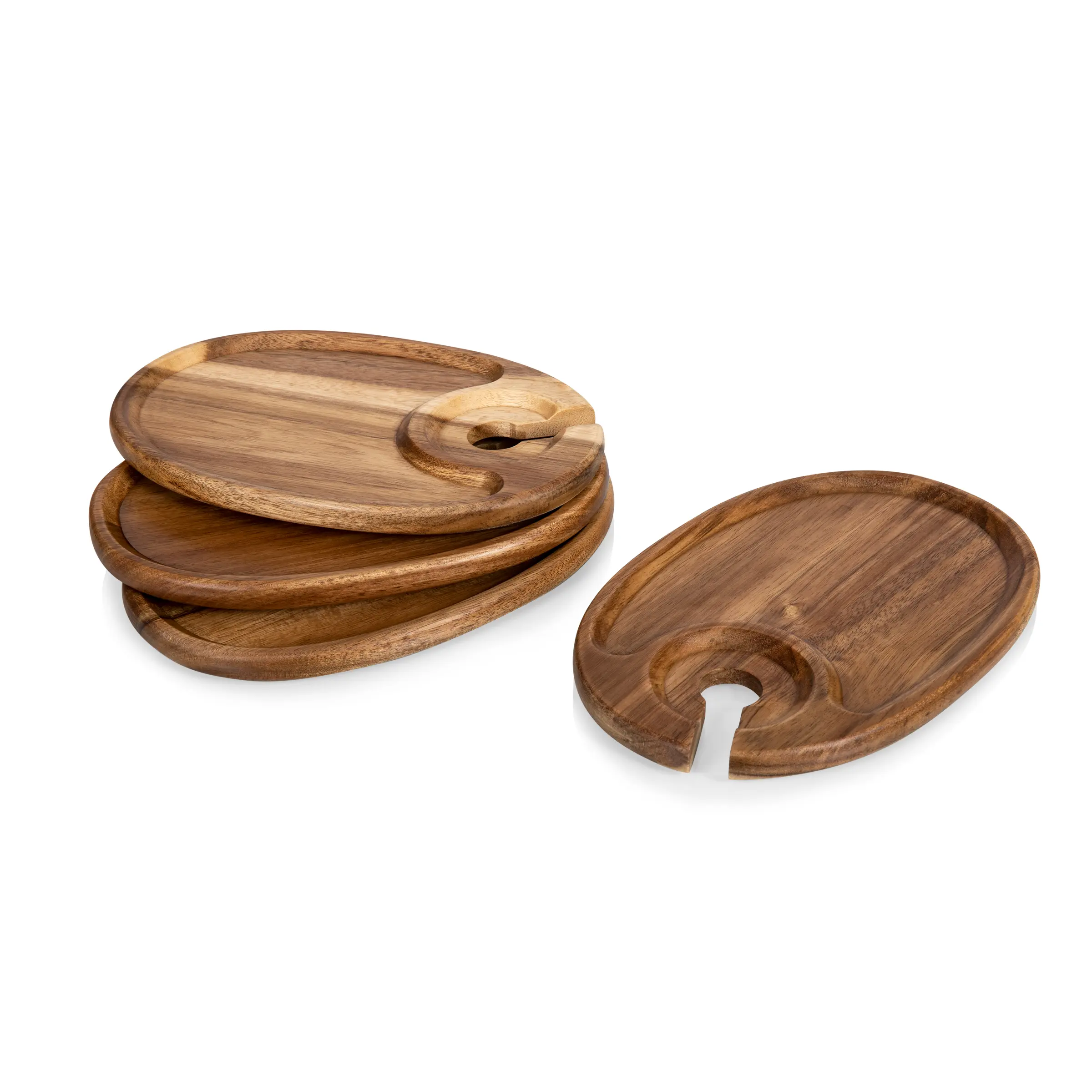 Wine Appetizer Plate Set Of 4, (Acacia Wood)