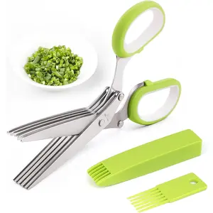 Kitchen Shears with 5 Blades and Cover, Multipurpose Cutting, Dishwasher Safe, Suitable for cutting herbs and paper, Green