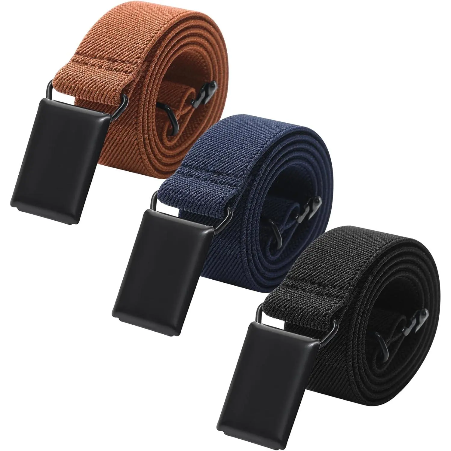 XYBLT04 Toddler Boy Kids Buckle Belt - Adjustable Elastic Child Silver Buckle Belts, 3 Pieces