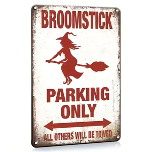 Metal Sign Broomstick Parking Sign, Wall Decor Western Decor For Man Cave Garage Home Bar Pub, Outdoor Decor, Home Decor Products, 8"x12" Vintage Decorative Plaque Decor, Halloween, Vintage Garage Signs
