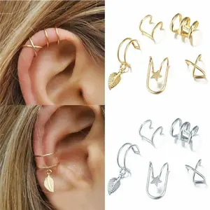 Non-Pierced U-Shaped Double-Layered Cartilage Earcuffs, Clip-In Fake Piercing Earrings, Trendy Artificial Gemstone Jewelry, Creative Niche Personality All-Match Accessories, Trendy Jewelry