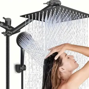 High-pressure Shower Head Combo with Extended Arm 5 Adjustable Leak-proof Heads Stand & Hose Height Angle Adjustable for Bathroom Use