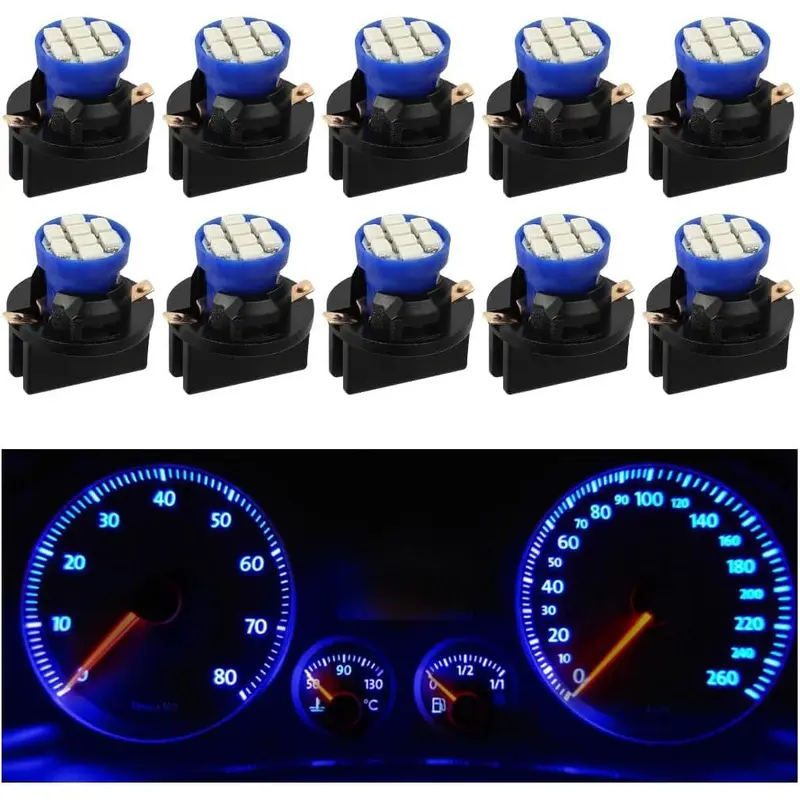 CCIYU 10-Pack Amber T10 194 LED Bulbs With Sockets - 5-SMD For Instrument Cluster & Gauge Dash Lights